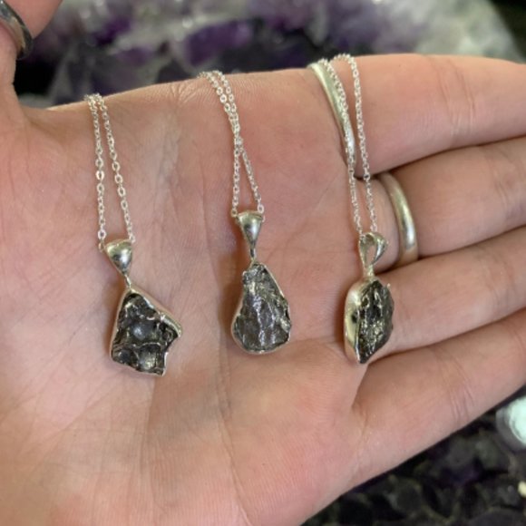 Rough Meteorite Sterling Silver Pendant & Adjustable Chain, Unique Jewelry - Picture 6 of 8